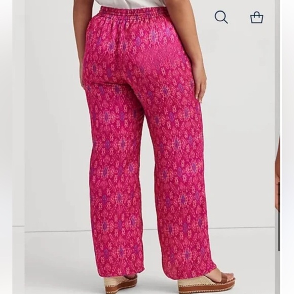 Lauren Ralph Lauren Womens Pink Geometric Satin Shantung Wide-Leg Pant Size 2X - Picture 6 of 13